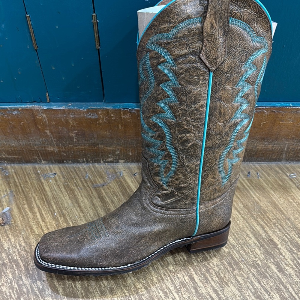 Brown Cowboy Boots with Turquoise Stitching